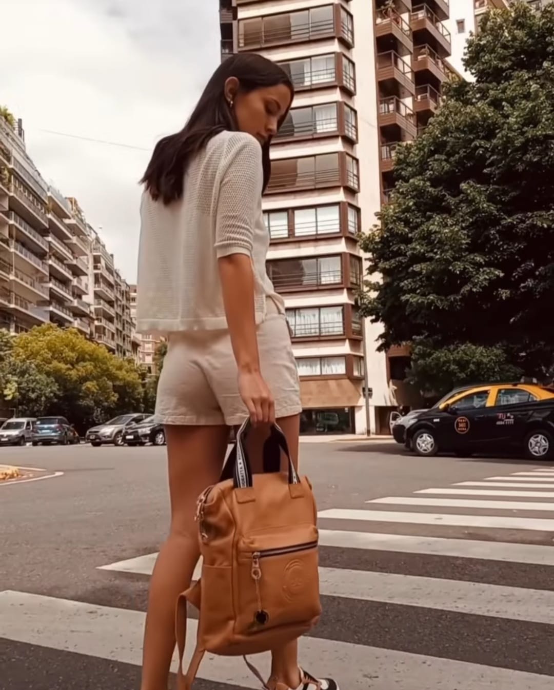 Tan leather backpack — Buenos Aires